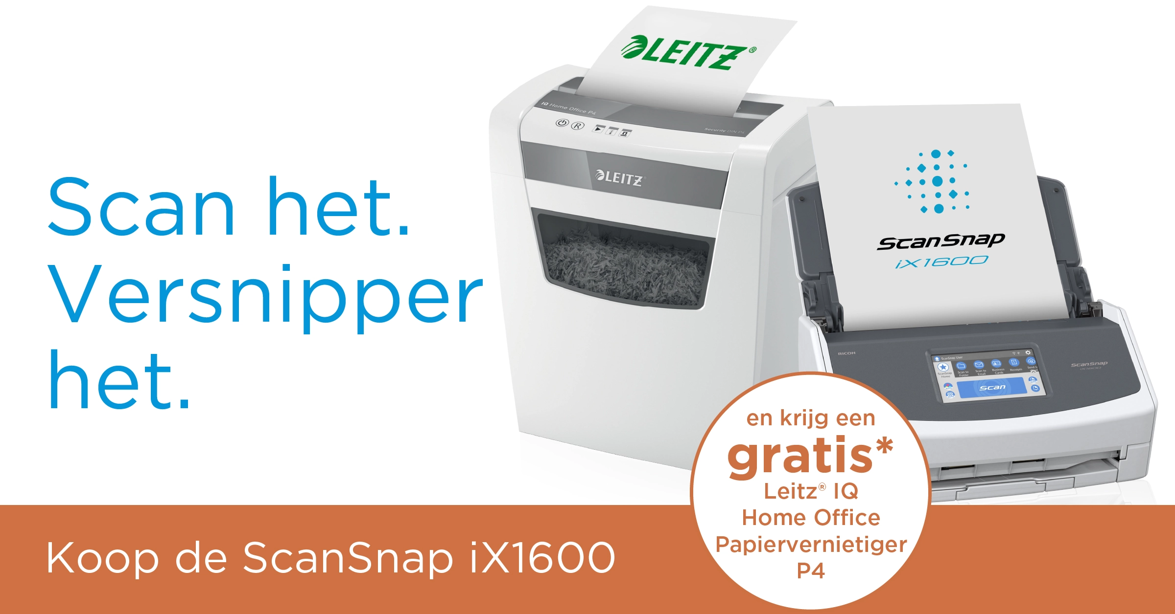 ScanSnap iX1600 met gratis papierversnipperaar.