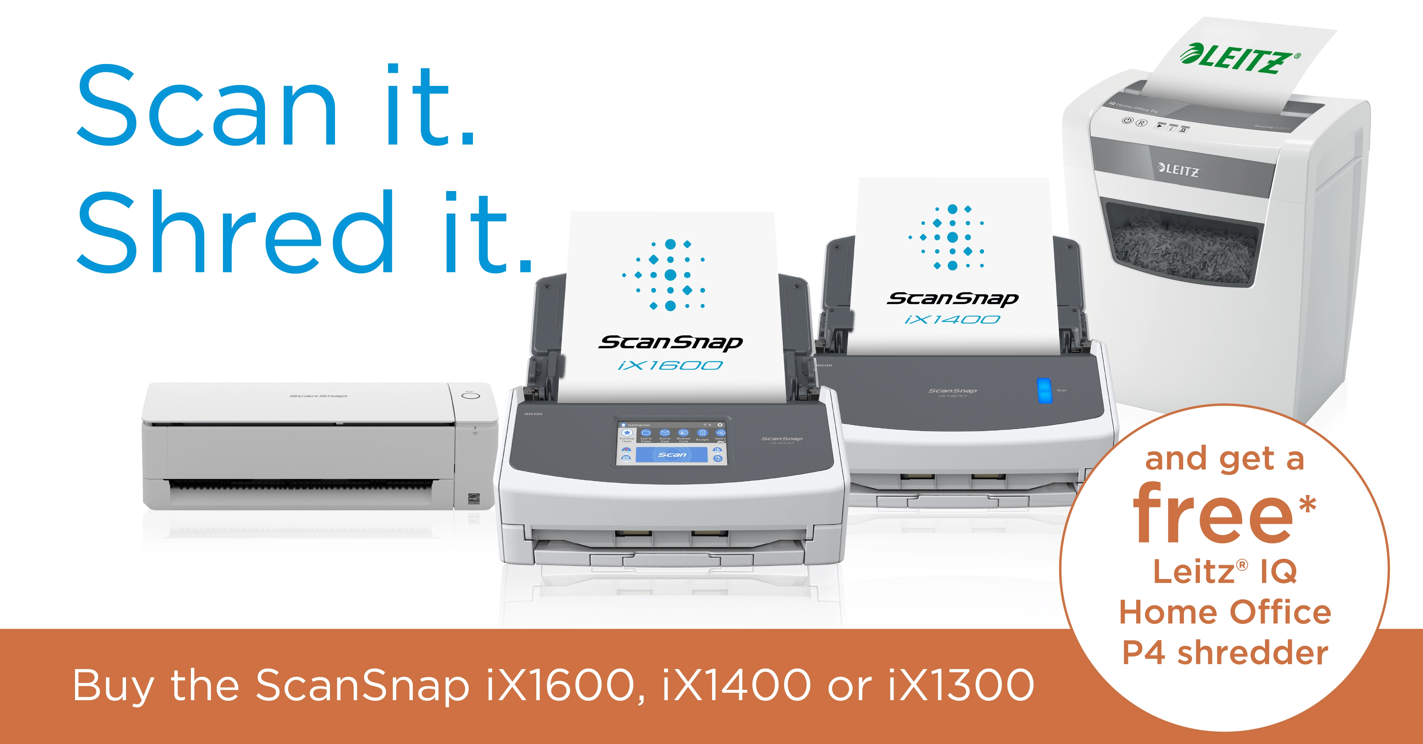 ScanSnap free shredder promotion with an iX1600, iX1400 or iX1300 scanner