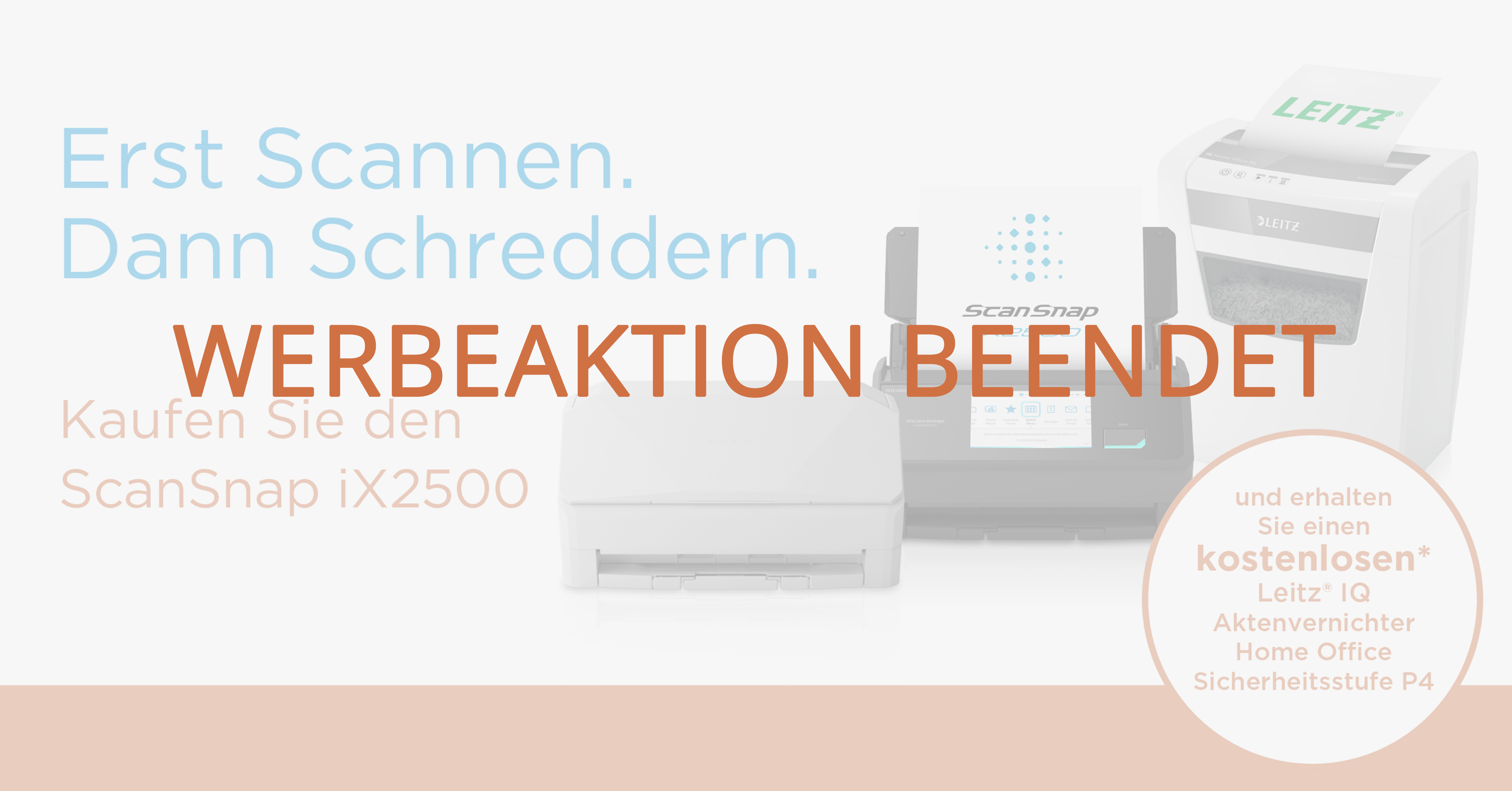 Der ScanSnap iX2500 jetzt mit kostenloser Promotion-Aktion für einen Aktenvernichter.