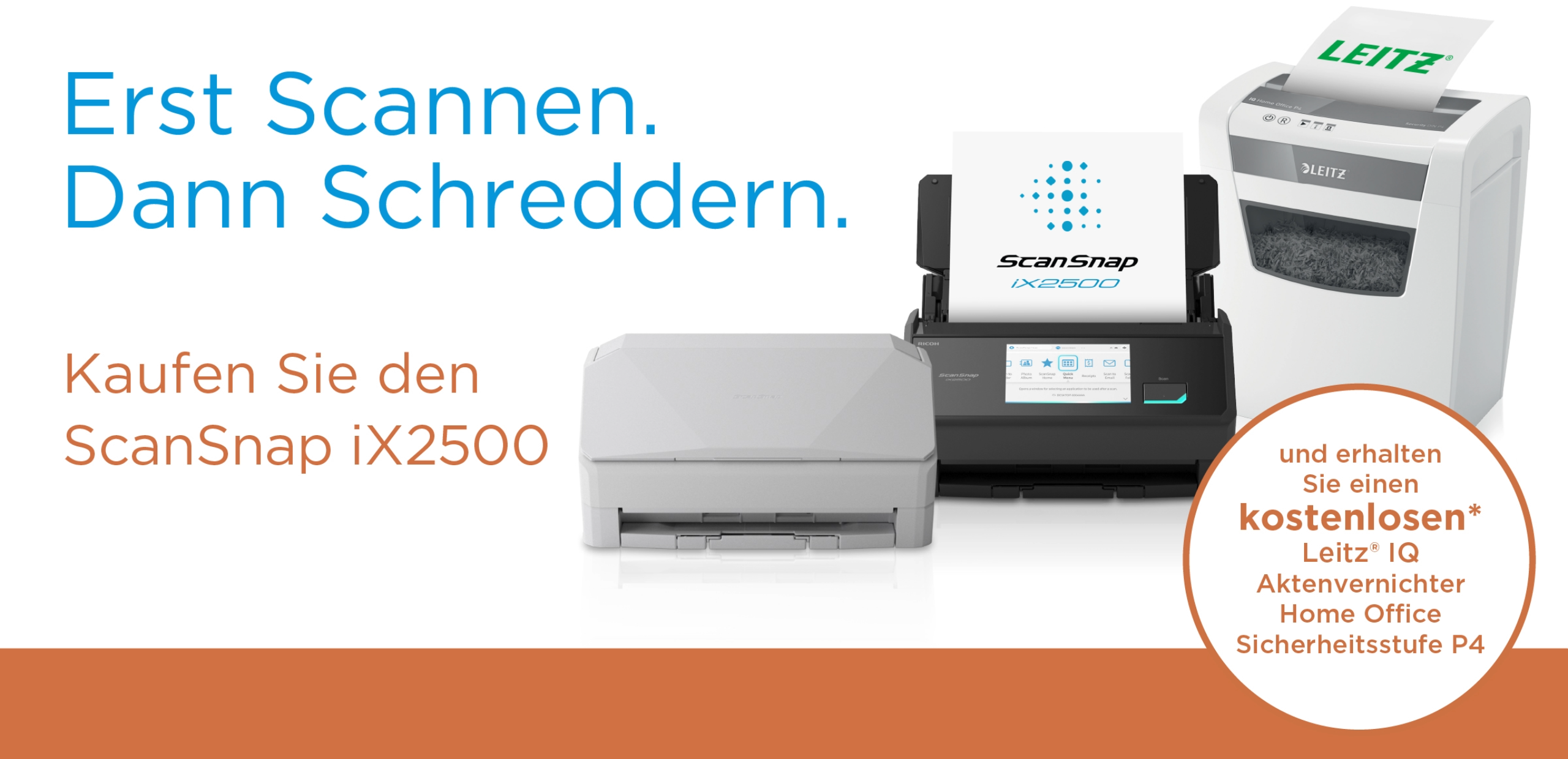 Der ScanSnap iX2500 jetzt mit kostenloser Promotion-Aktion für einen Aktenvernichter.