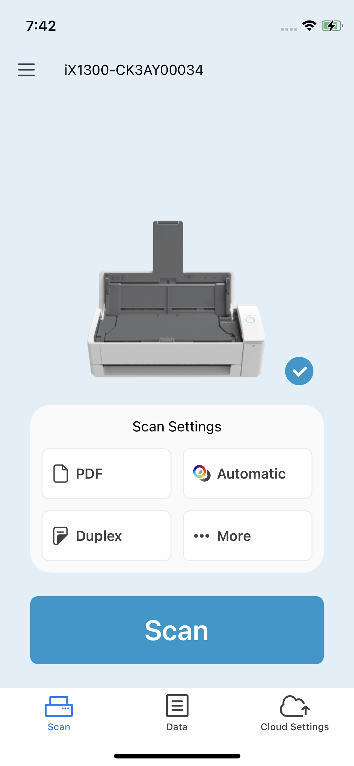 Captura de pantalla de la página de inicio de la aplicación ScanSnap Home