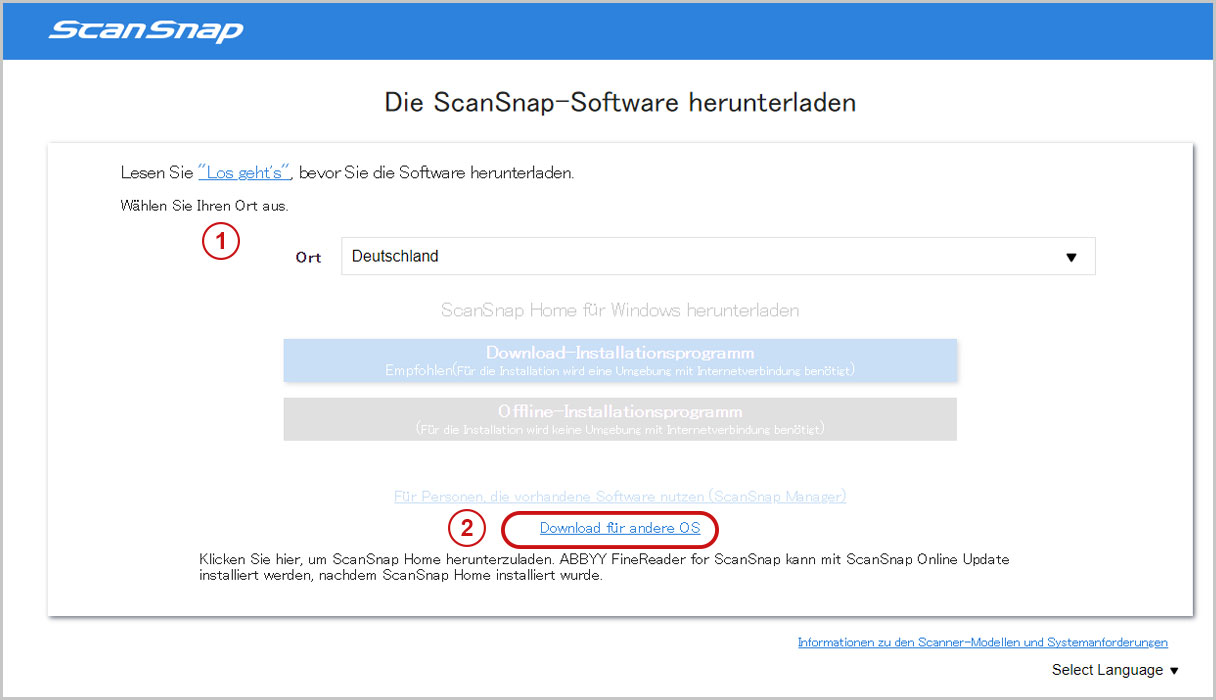 Die ScanSnap-Software herunterladen screenshot